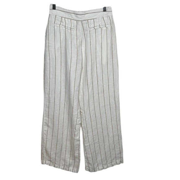 H Halston White Tan Striped Wide Leg Linen Pants Women Size 6 BLEMISH - Picture 3 of 6